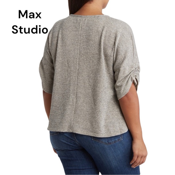 NWT Max Studio Ruched Sleeve Ribbed Top 1X - Picture 3 of 6
